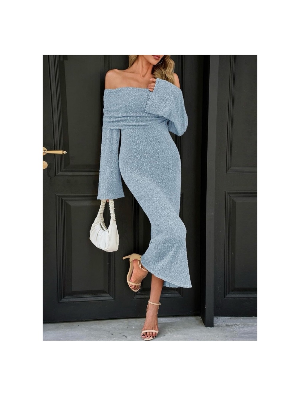 NWT Saodimallsu Womens Off Shoulder Summer Maxi Dress Bell Long Sleeve